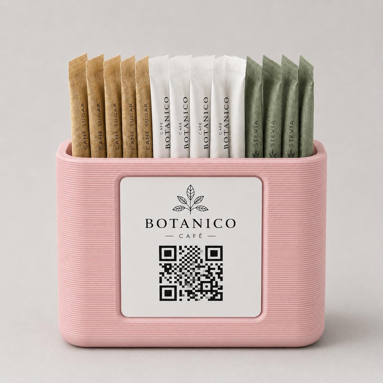 Organizzatore da Tavolo per Bustine di Zucchero bianco con QR Code Portabustine da zucchero con qr code per caffetterie bar