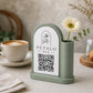 Centrotavola vasetto portafiori con QR Code per caffetterie bianco per bar pasticceria bakery floreale qr code boho design