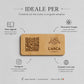 targhetta in legno noce con incisione logo ristorante personalizzato, segnatavolo inciso laser per menu digitale ristorante bar hotel