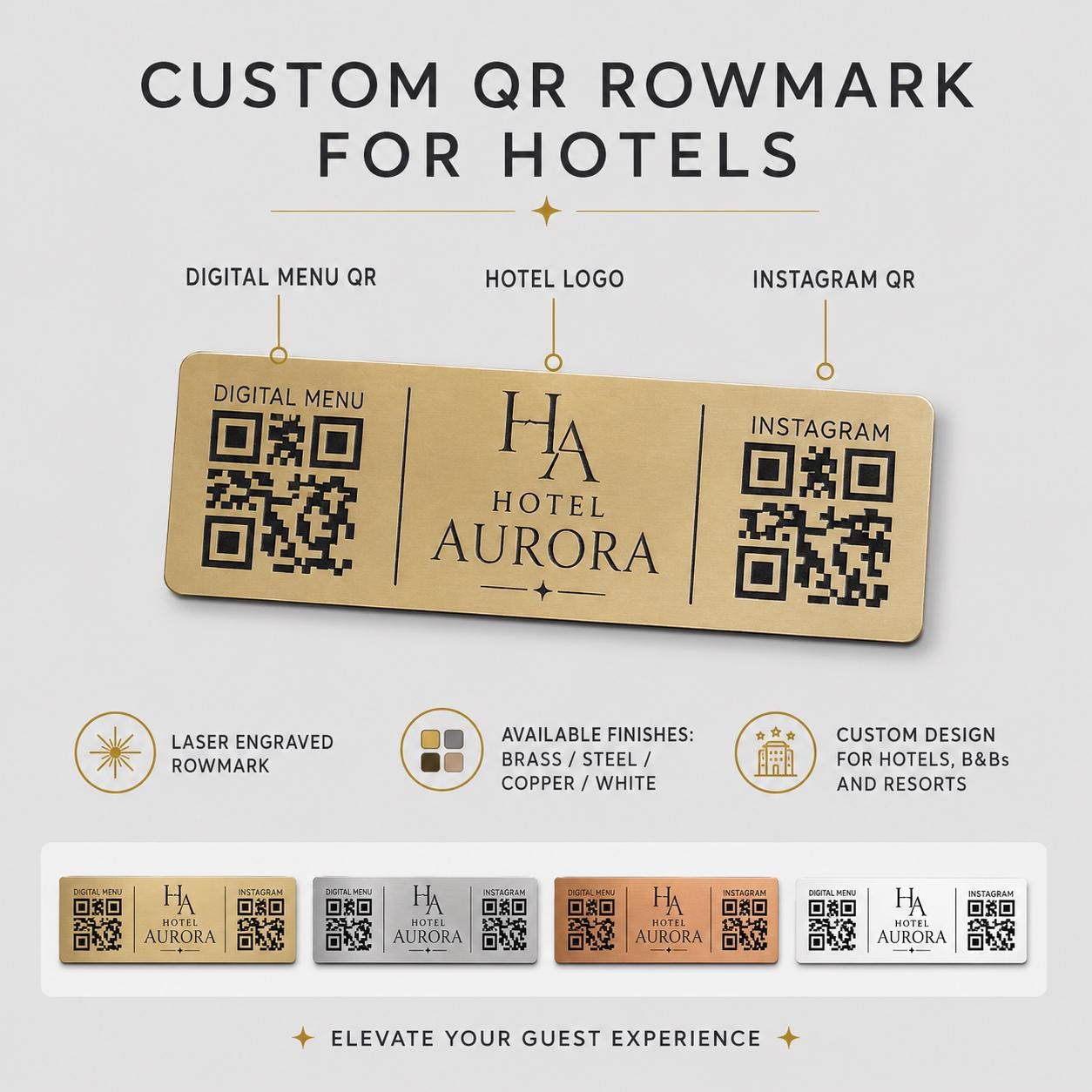 QR Code rettangolare in abs effetto ottone Personalizzato | Segnaposto Ristorante Elegante | Menu Digitale Menu qr