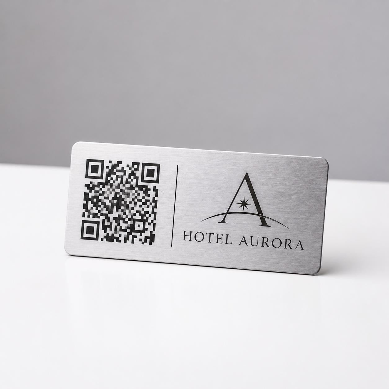 QR Code etichetta con logo in abs effetto acciaio Personalizzato | Segnaposto Ristorante Elegante | Menu Digitale Menu qr