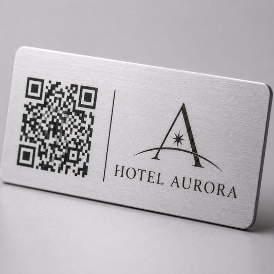 QR Code etichetta con logo in abs effetto acciaio Personalizzato | Segnaposto Ristorante Elegante | Menu Digitale Menu qr