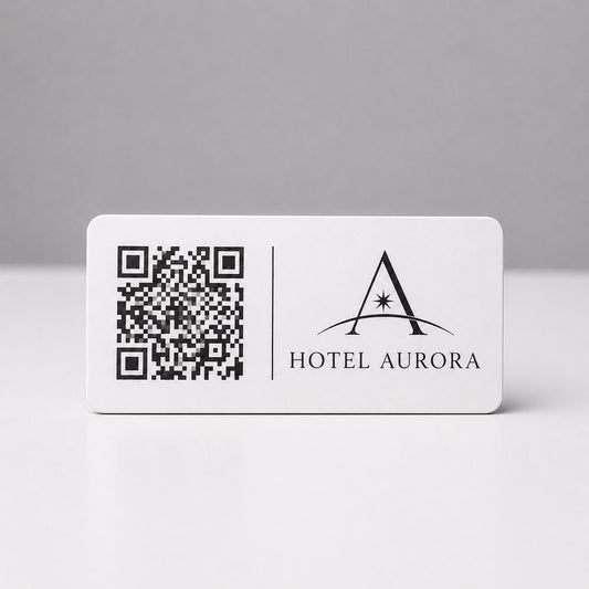 QR Code etichetta con logo in abs colore bianco Personalizzato | Segnaposto Ristorante Elegante | Menu Digitale Menu qr