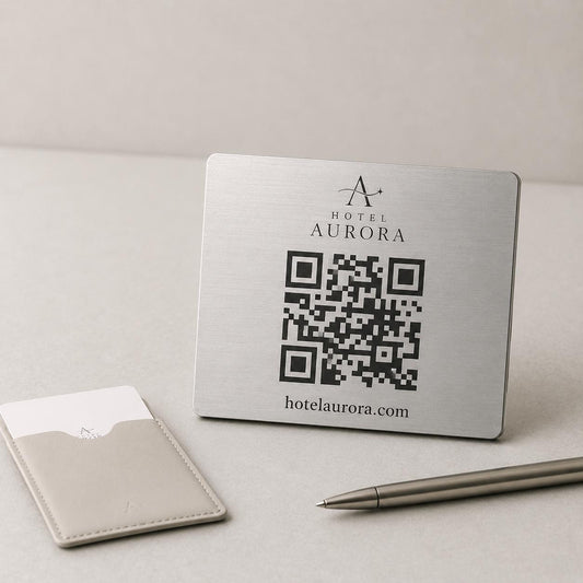 QR Code etichetta con logo in abs colore acciaio Personalizzato | Segnaposto Ristorante Elegante | Menu Digitale Menu qr