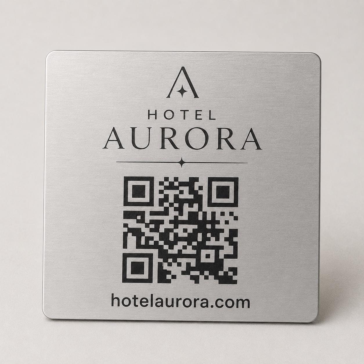 QR Code etichetta con logo in abs colore acciaio Personalizzato | Segnaposto Ristorante Elegante | Menu Digitale Menu qr