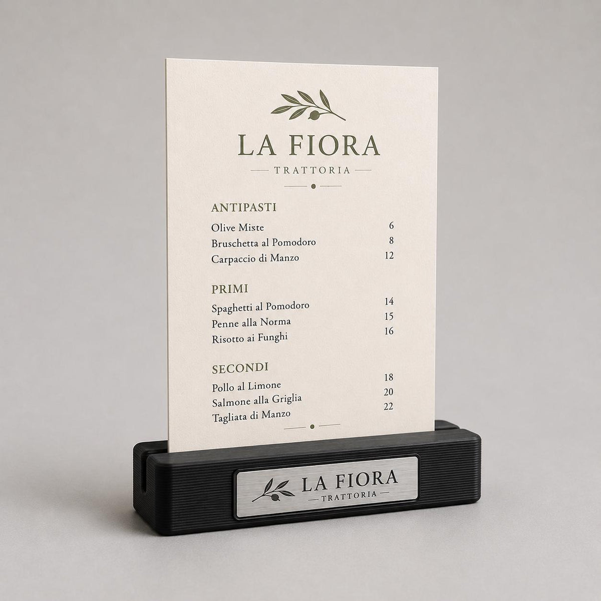 Base in plastica per menu fai da te Porta Menu e Segnatavolo Personalizzato in Stampa 3D per menu in cartoncino formato A5