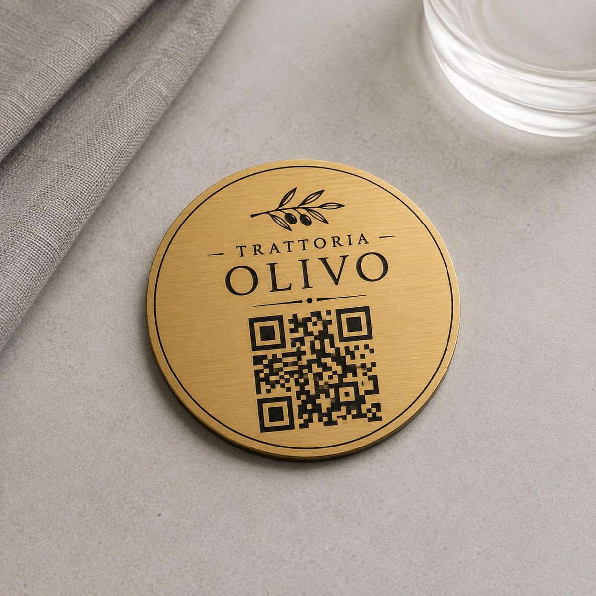 Targa rotonda personalizzata con codice QR per menu contactless - Ristoranti, hotel, bar - Collegamento a Instagram, Facebook, pensioni