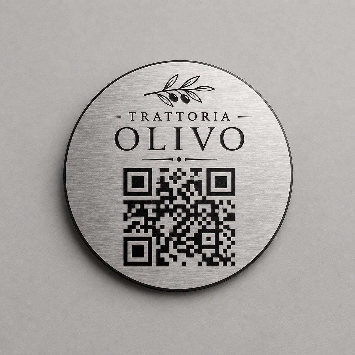 Targa rotonda personalizzata con codice QR per menu contactless - Ristoranti, hotel, bar - Collegamento a Instagram, Facebook, pensioni