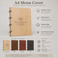 Portamenu A4 noce in Legno Personalizzato | Menu Ristorante con Anelli | Copertina Menu in Pioppo Incisa Laser per Bar, Café e Ristoranti