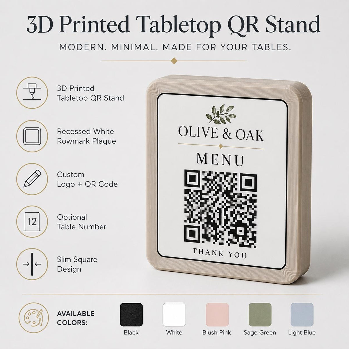 Basetta quadrata 7x7x1,5cm in plastica menu fai da te Porta Menu e Segnatavolo Personalizzato in Stampa 3D per menu contactless