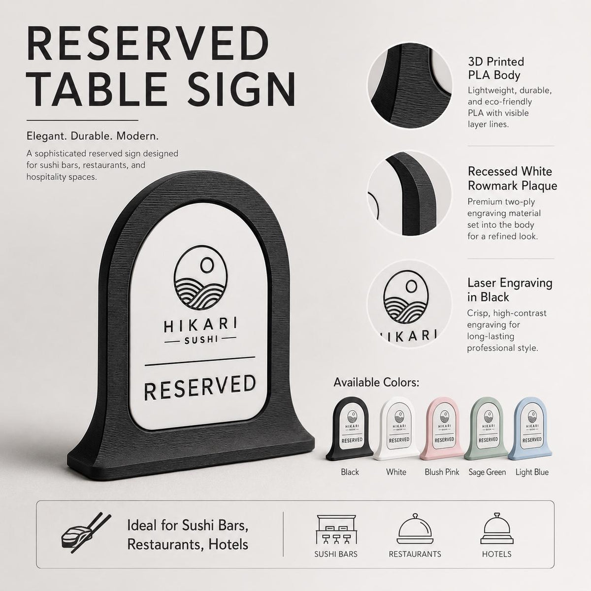 Reserved pop verde Personalizzato | Cartello Tavolo Riservato in Stampa 3D con Targhetta Rowmark Incisa | Table Sign per Ristoranti