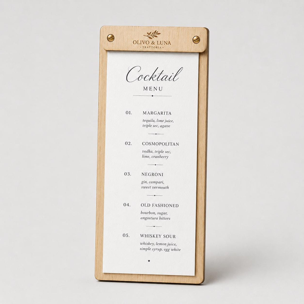 Portamenu tavoletta stretta in legno pioppo bacchetta stretta formato A4 Personalizzato | Menu Ristorante personalizzato| Copertina