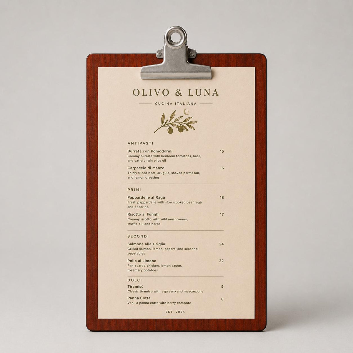 Portamenu molletta bulldog in legno pioppo bacchetta stretta formato A4 Personalizzato | Menu Ristorante personalizzato| Copertina