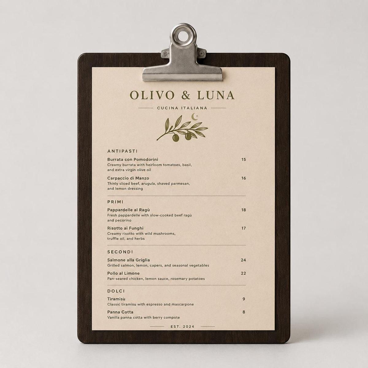 Portamenu molletta bulldog in legno pioppo bacchetta stretta formato A4 Personalizzato | Menu Ristorante personalizzato| Copertina