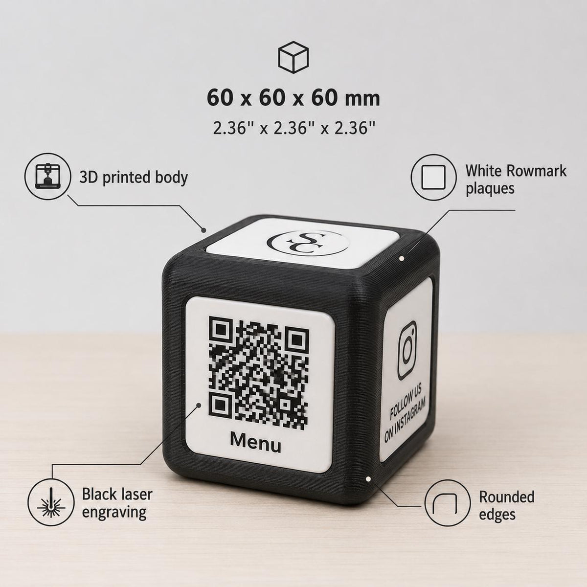 Cubo Espositore QR Code Personalizzato | Menu Digitale, Social Media, Wi-Fi | Stampa 3D e Incisione Laser | Per Ristoranti, Bar ed Eventi