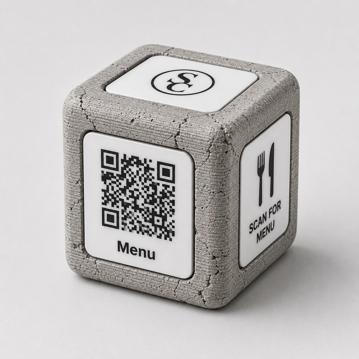 Cubi qr cemento e rame Espositore QR Code Personalizzato | Effetto cemento Menu Digitale, Social Media, Wi-Fi | Stampa 3D e Incisione