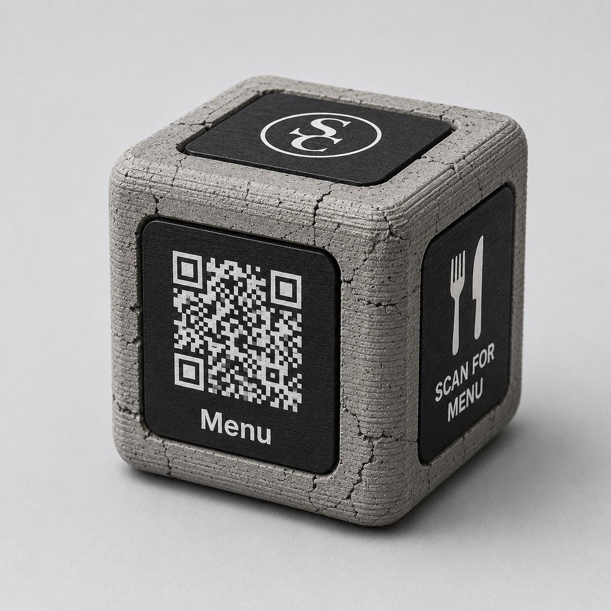 Cubi qr cemento e rame Espositore QR Code Personalizzato | Effetto cemento Menu Digitale, Social Media, Wi-Fi | Stampa 3D e Incisione