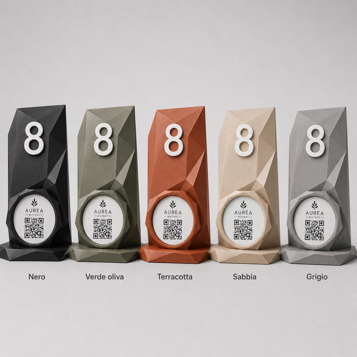 Porta QR Code sabbia da Tavolo Personalizzato | Numero Tavolo 3D Low Poly | Supporto Menu Digitale per Ristorante, Bar, Hotel e Cocktail Bar