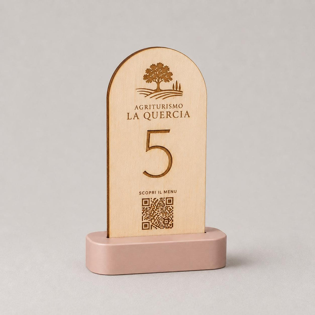 Portanumero Tavolo Azzurro con QR Code Personalizzato | Stand in Legno di Pioppo e Base 3D | Segnatavolo per Agriturismo, Ristorante, Bar