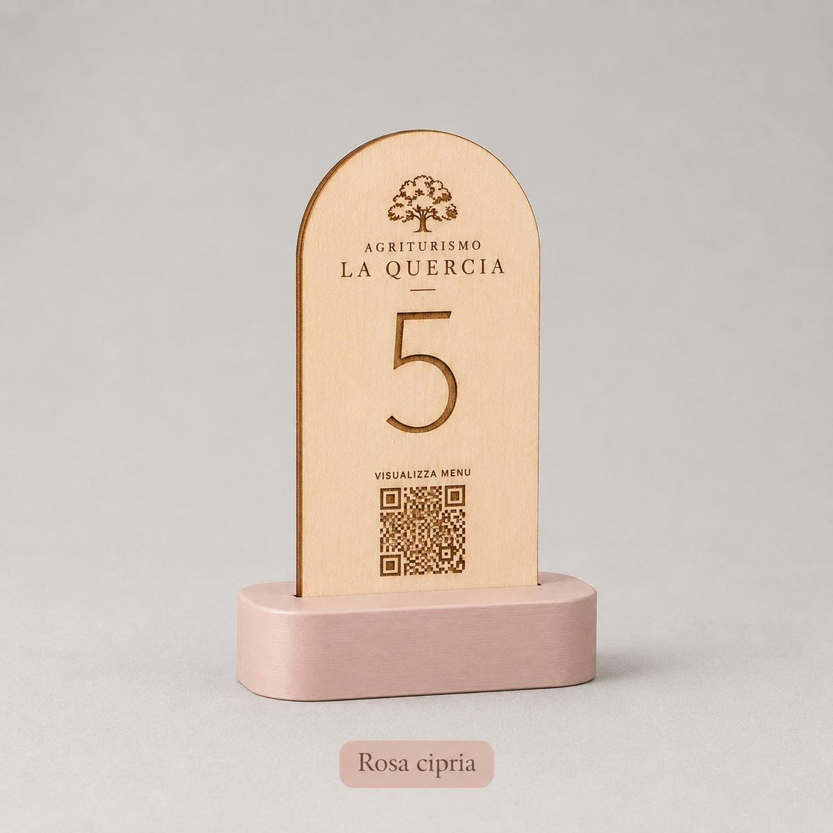 Portanumero Tavolo Azzurro con QR Code Personalizzato | Stand in Legno di Pioppo e Base 3D | Segnatavolo per Agriturismo, Ristorante, Bar