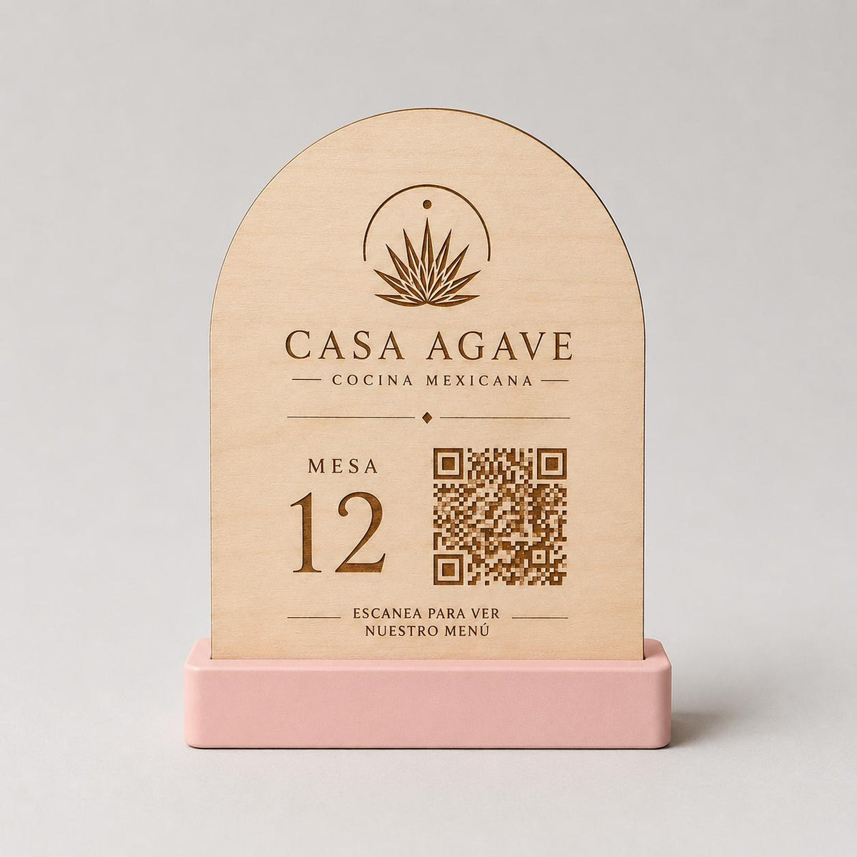 Numeri per i tavoli ad Arco in Legno con Base Colorata, Porta QR Code Ristorante Personalizzato, Numeri Tavolo Moderni Boho Chic con logo