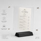Portamenu in plexiglas con base color sabbia intercambiabile. menu holder A5 Elegance – Con Base in Stampa 3D e Acrilico con viti sepolte
