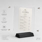Portamenu in plexiglas intercambiabile. menu holder da Tavolo A5 Elegance – Con Base in Stampa 3D e Pannelli in Acrilico con viti sepolte
