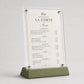 Portamenu in plexiglas con base color sabbia intercambiabile. menu holder A5 Elegance – Con Base in Stampa 3D e Acrilico con viti sepolte