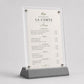 Portamenu in plexiglas con base color sabbia intercambiabile. menu holder A5 Elegance – Con Base in Stampa 3D e Acrilico con viti sepolte
