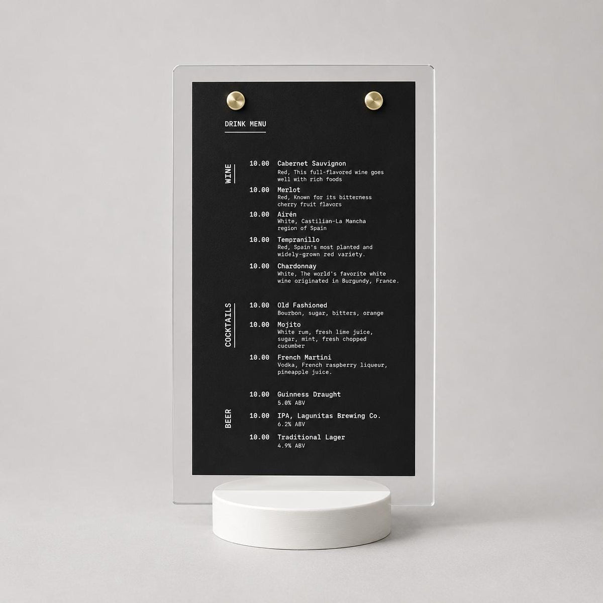 Porta Menu da Tavolo A5 – Base Stampata in 3D e Plexiglas Dai un tocco di design contemporaneo e originalità ai tavoli del tuo locale