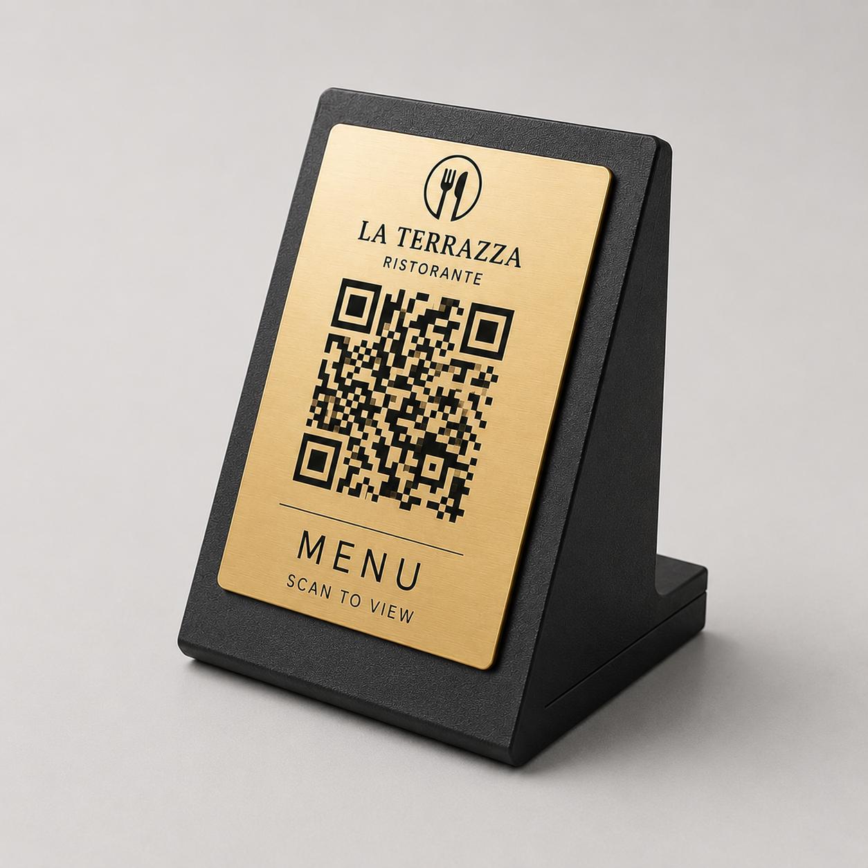 Qr code Azzurro Personalizzato ScanFrame Stand in Metallo Inciso per Ristorante e Bar Segnatavolo Menu Digitale Display QR 3d