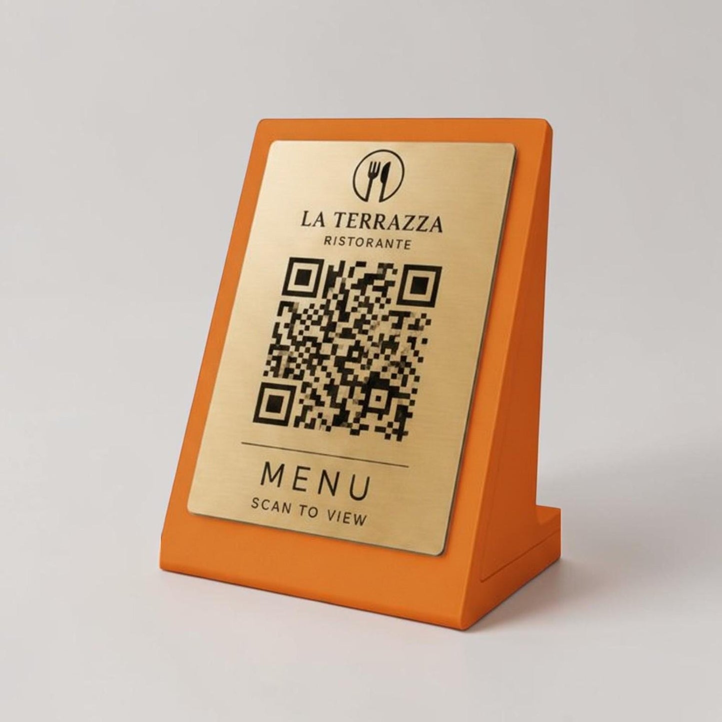 Qr code Nero acciaio elegante Personalizzato ScanFrame Stand in Metallo Inciso per Ristorante e Bar Segnatavolo Menu Digitale Display QR 3d