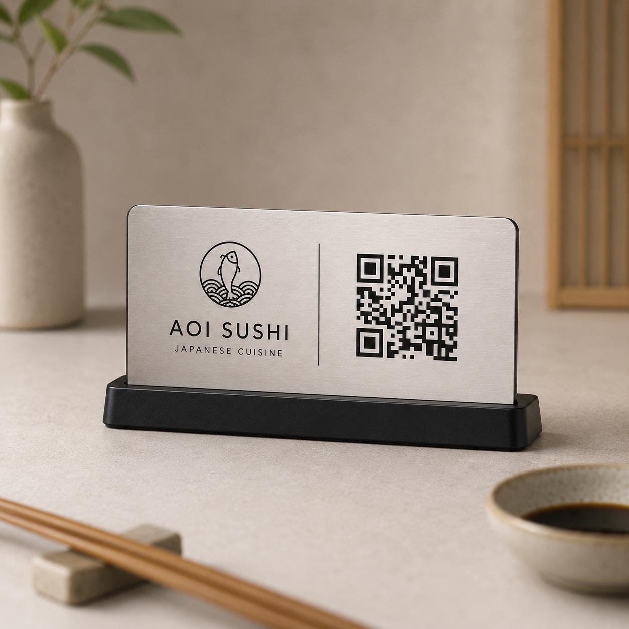 QR Code da tavolo ottone abs Personalizzato in Plexiglass Oro e Nero | Segnaposto Ristorante Elegante | Menu Digitale per Tavolo Menu