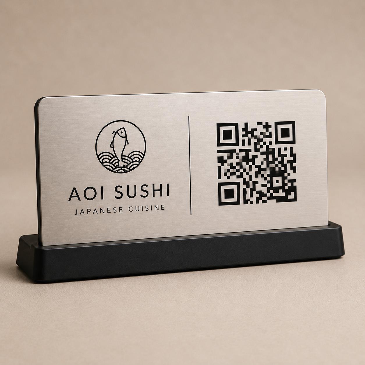 QR Code da tavolo blu abs Personalizzato in Plexiglass Oro e Nero | Segnaposto Ristorante Elegante | Menu Digitale per Tavolo Menu