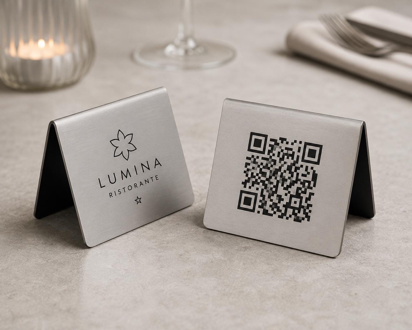 QR Code cavalierino in abs effetto acciaio ottone rame Personalizzato | Segnaposto Ristorante Elegante | Menu Digitale Menu Cavaliere qr
