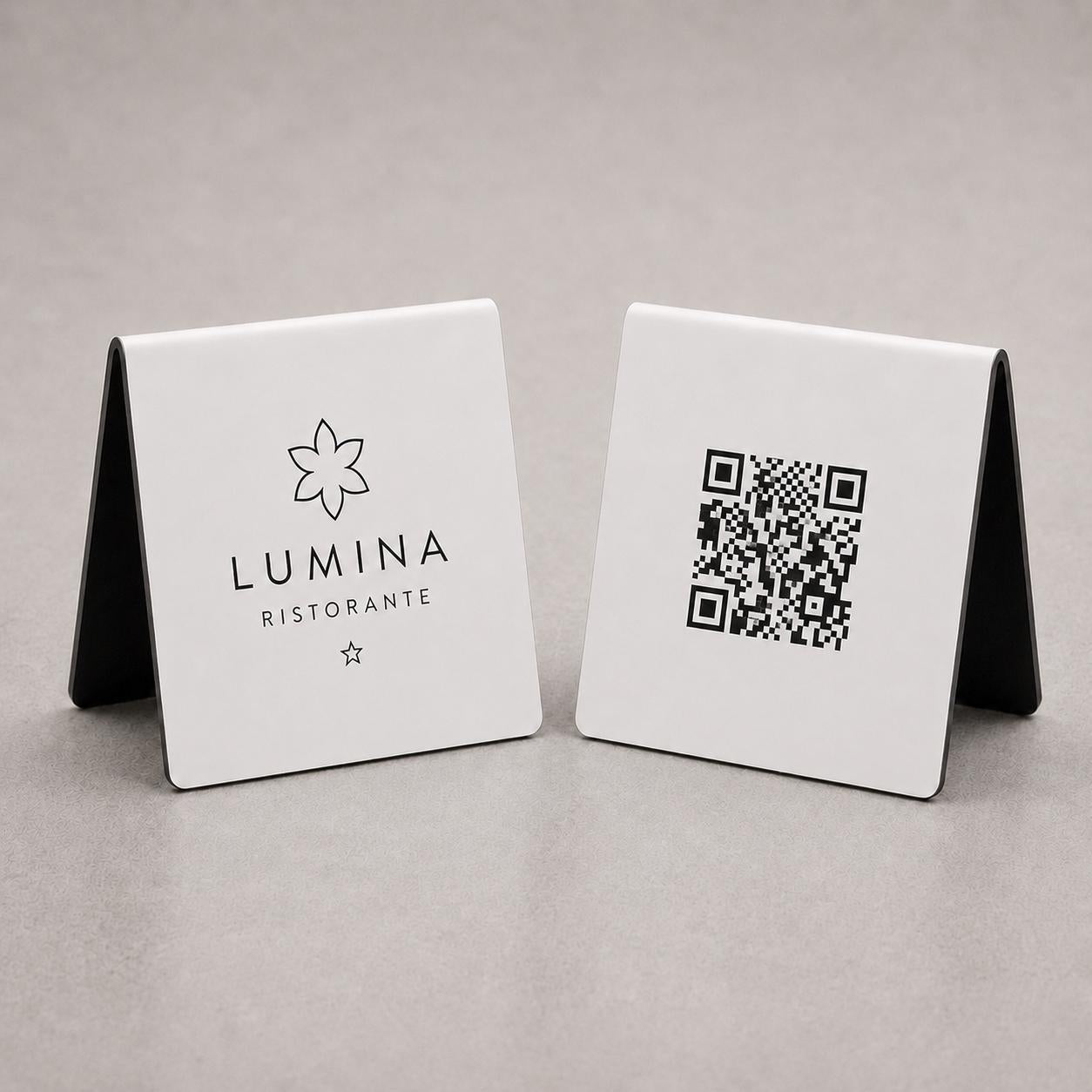 QR Code cavalierino in abs effetto acciaio ottone rame Personalizzato | Segnaposto Ristorante Elegante | Menu Digitale Menu Cavaliere qr