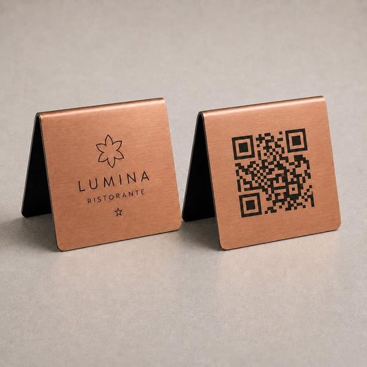 QR Code cavalierino in abs effetto acciaio ottone rame Personalizzato | Segnaposto Ristorante Elegante | Menu Digitale Menu Cavaliere qr