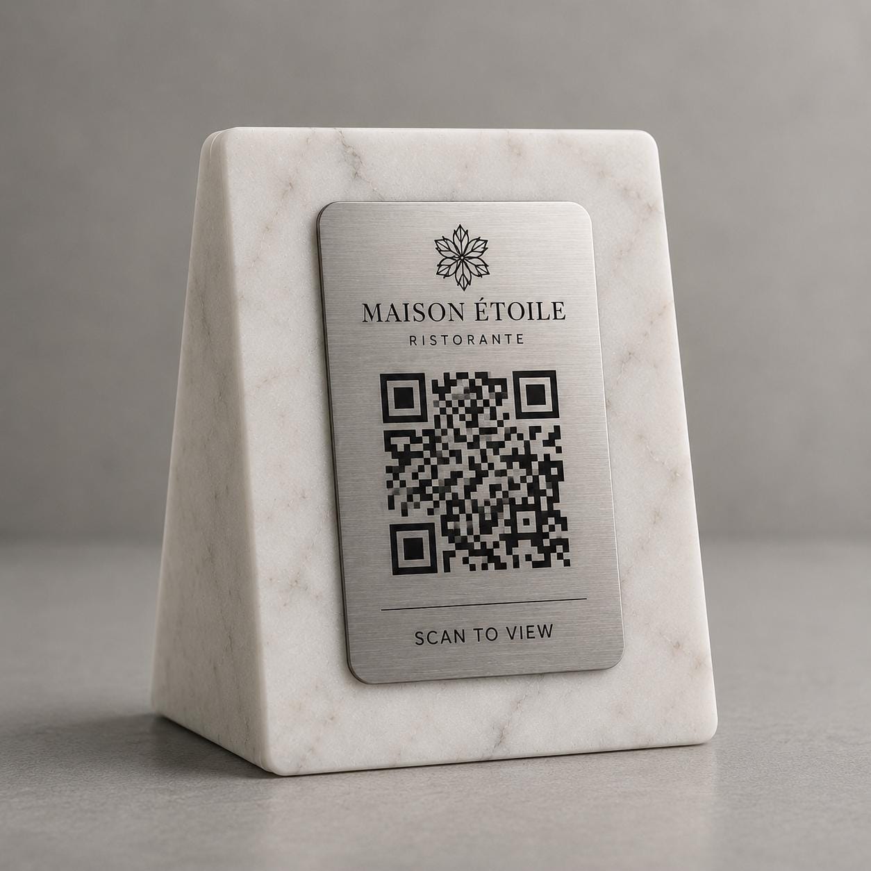 QR Code in pla effetto marmo e bianco Personalizzato | Segnaposto Ristorante Elegante | Menu Digitale Menu Cavaliere qr