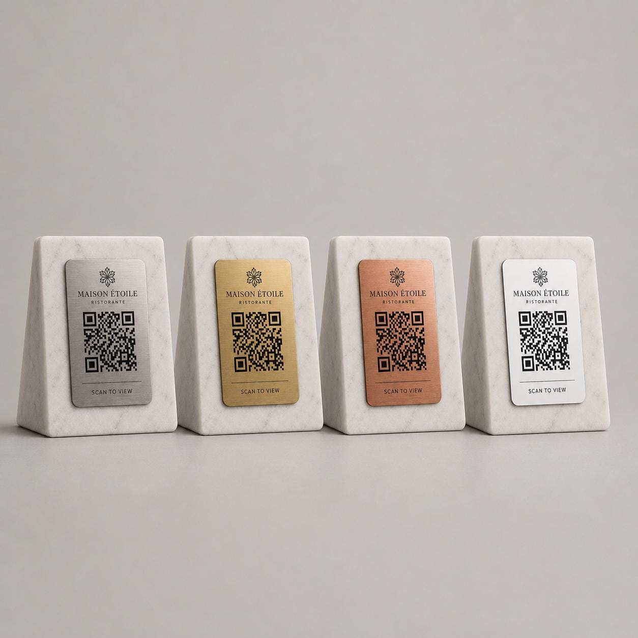 QR Code in pla effetto marmo e bianco Personalizzato | Segnaposto Ristorante Elegante | Menu Digitale Menu Cavaliere qr