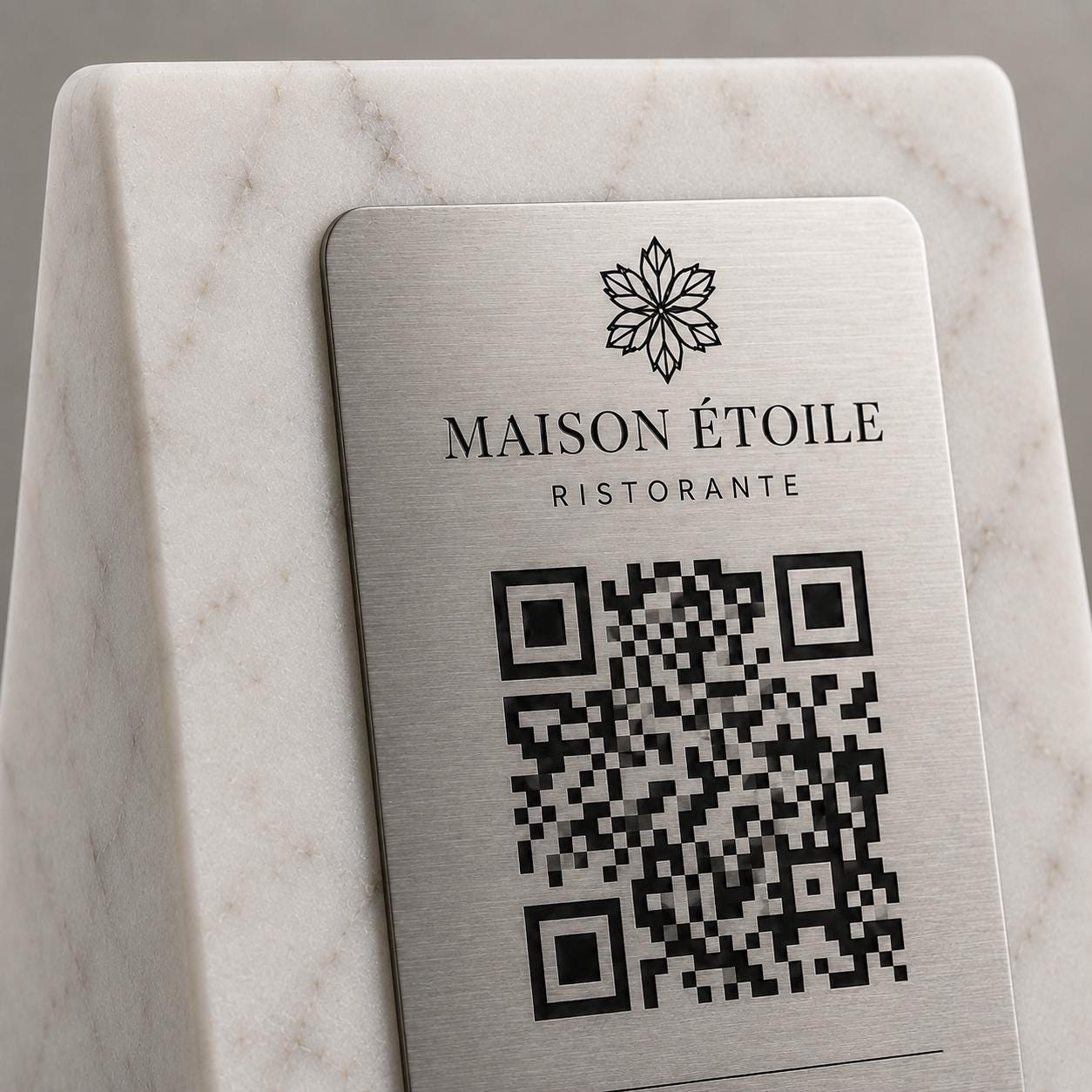 QR Code in pla effetto marmo e bianco Personalizzato | Segnaposto Ristorante Elegante | Menu Digitale Menu Cavaliere qr