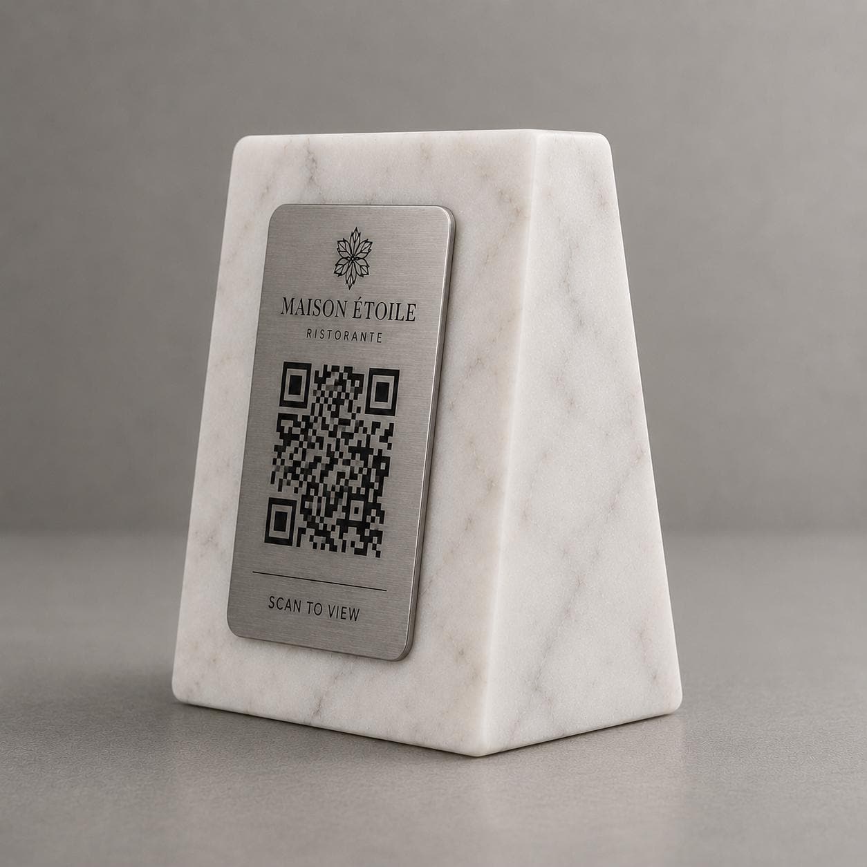 QR Code in pla effetto marmo e bianco Personalizzato | Segnaposto Ristorante Elegante | Menu Digitale Menu Cavaliere qr