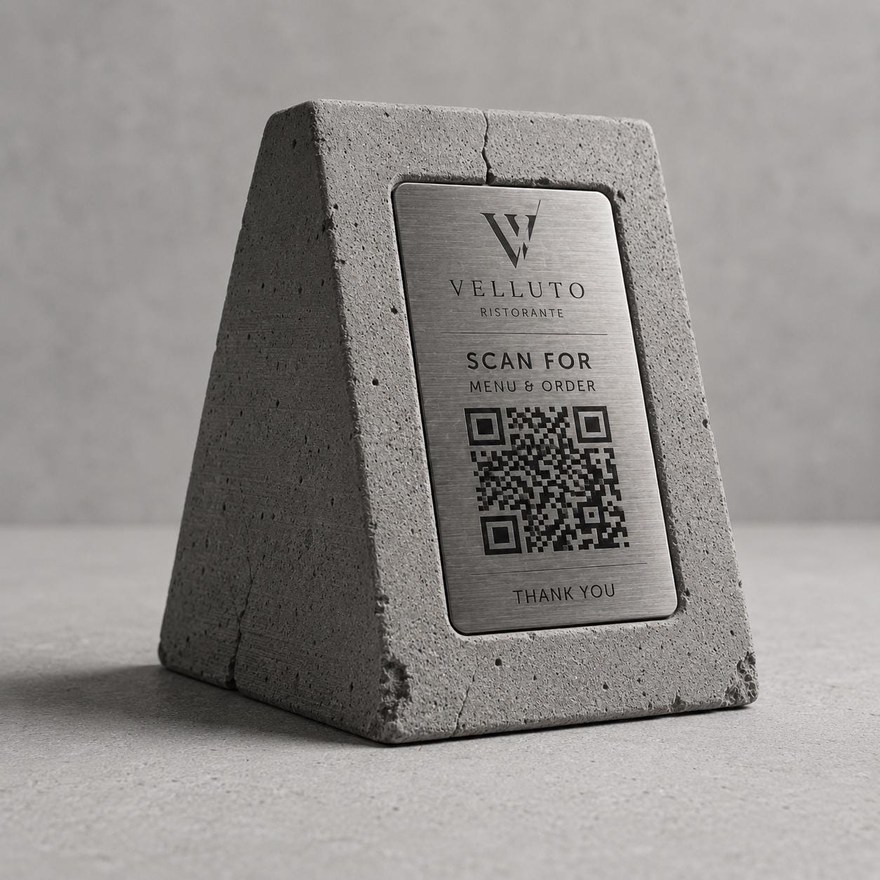 QR Code in pla effetto cemento e nero total black brutalist Personalizzato | Segnaposto Ristorante Elegante | Menu Digitale Menu Cavaliere
