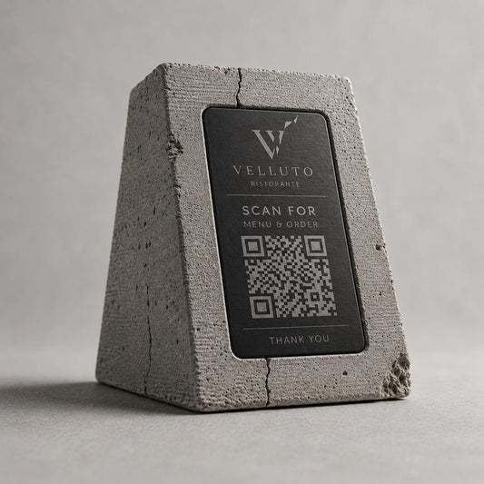 QR Code in pla effetto cemento e nero total black brutalist Personalizzato | Segnaposto Ristorante Elegante | Menu Digitale Menu Cavaliere