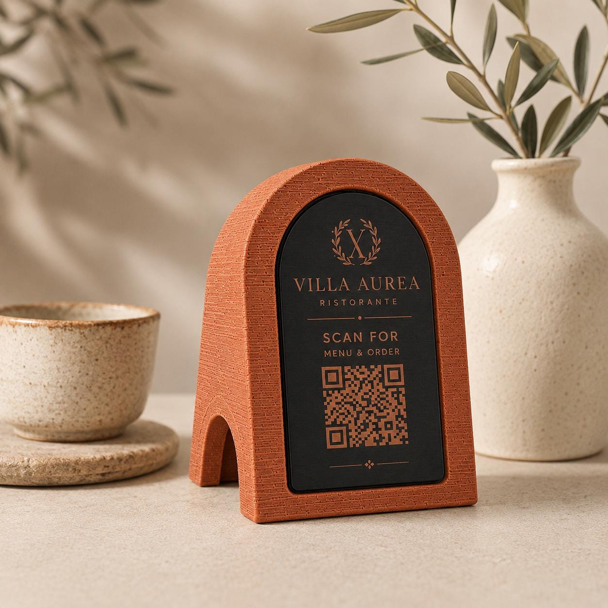 QR Code in pla effetto terracotta oro Personalizzato | Segnaposto Ristorante Elegante | Menu Digitale Menu Cavaliere