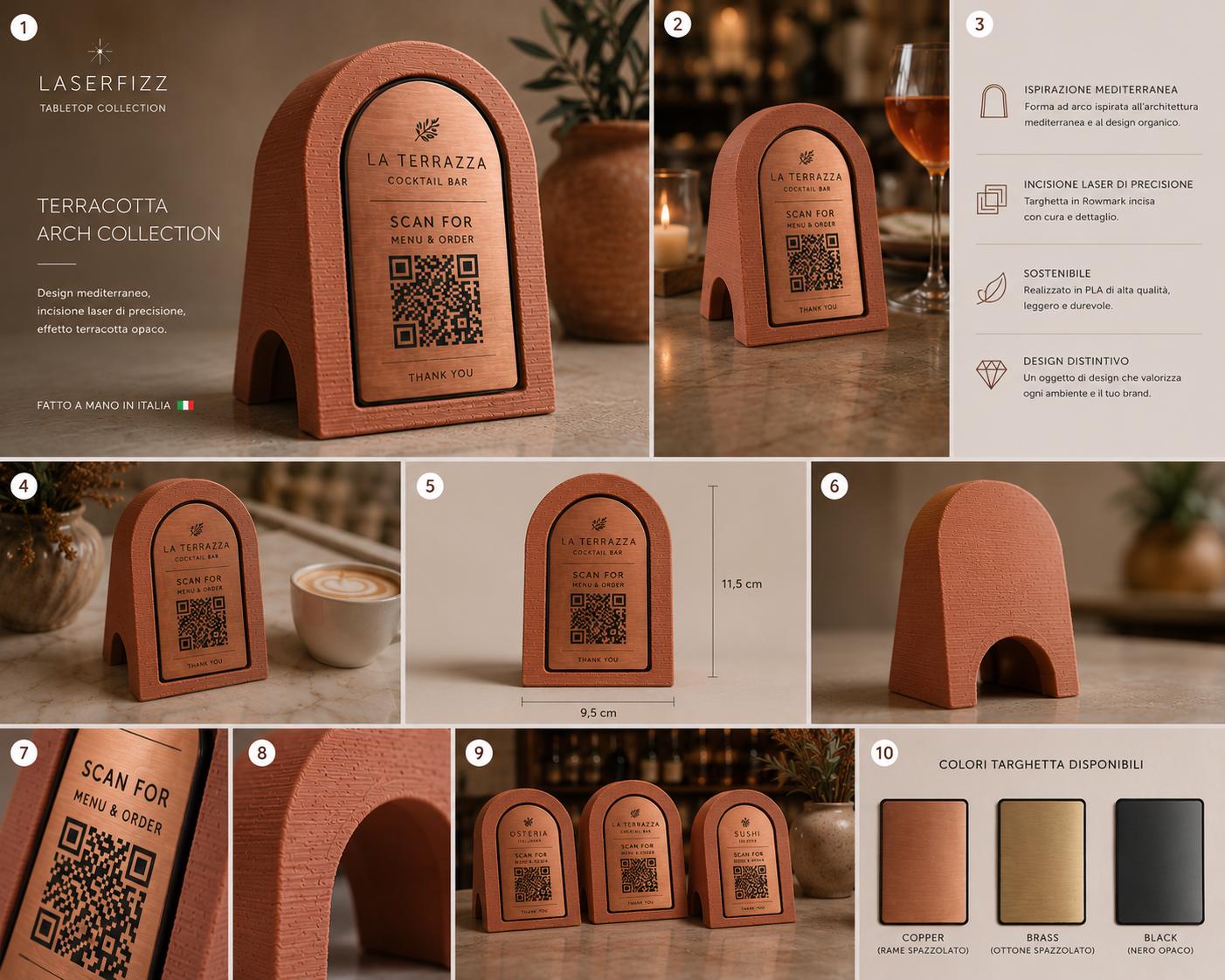 QR Code in pla effetto terracotta oro Personalizzato | Segnaposto Ristorante Elegante | Menu Digitale Menu Cavaliere