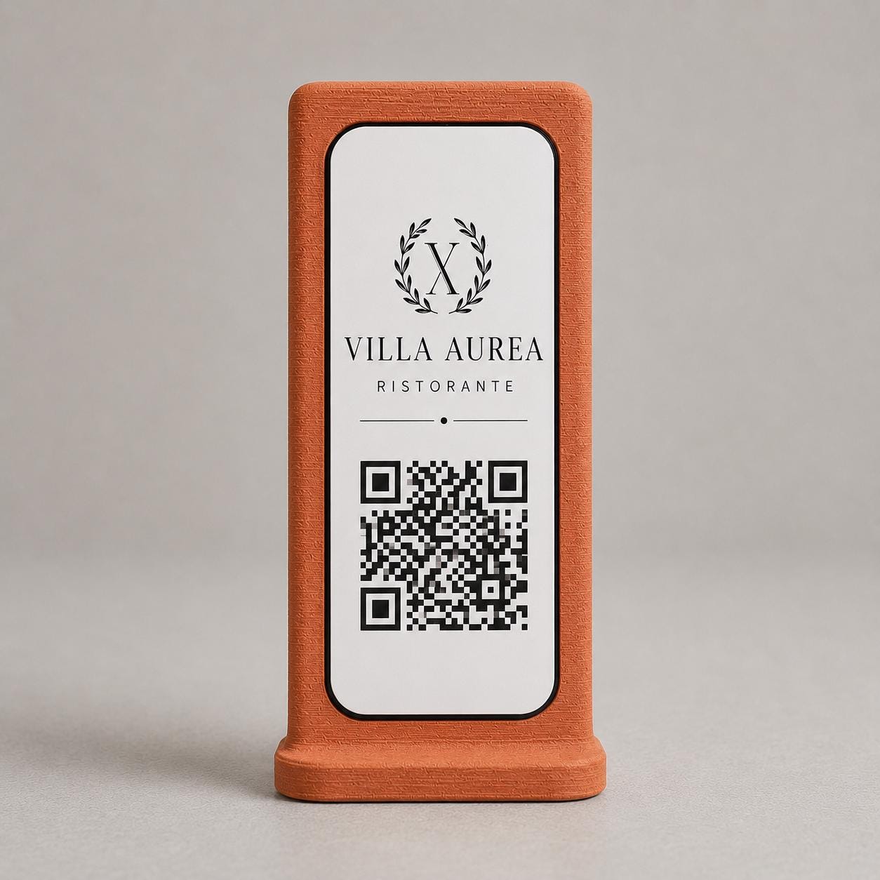 Supporto QR Code Menu Ristorante in PLA Terracotta nero | Totem da Tavolo Personalizzato con Logo e Targhetta Incisa Laser | WiFi, Menu