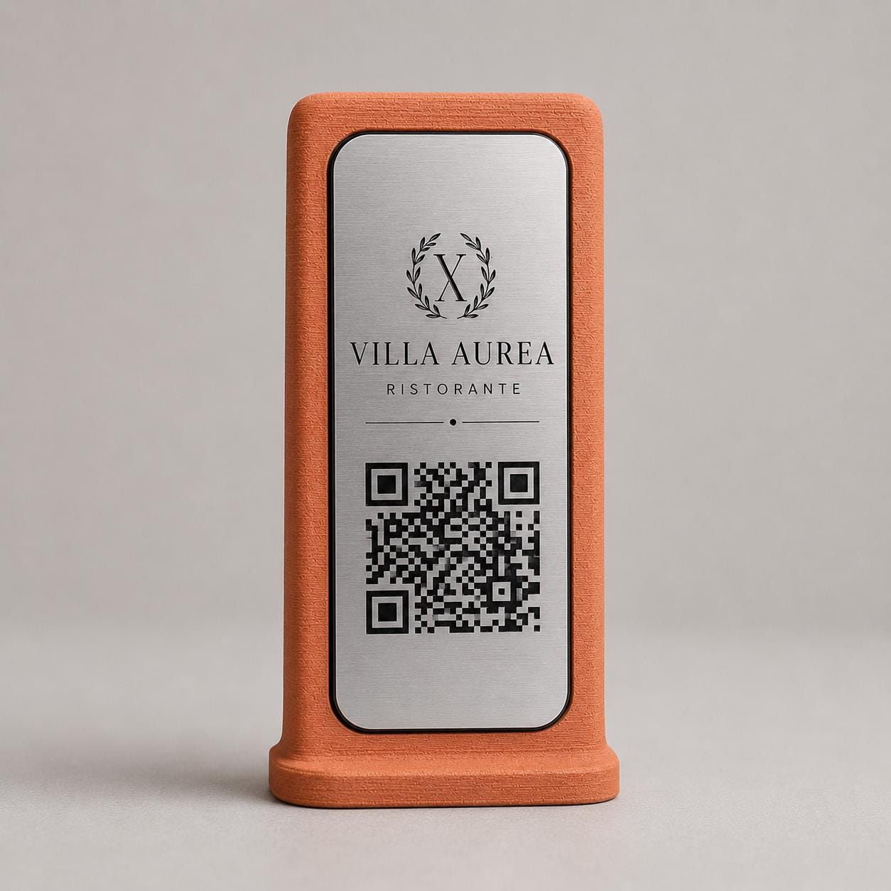 Supporto QR Code Menu Ristorante in PLA Terracotta nero | Totem da Tavolo Personalizzato con Logo e Targhetta Incisa Laser | WiFi, Menu