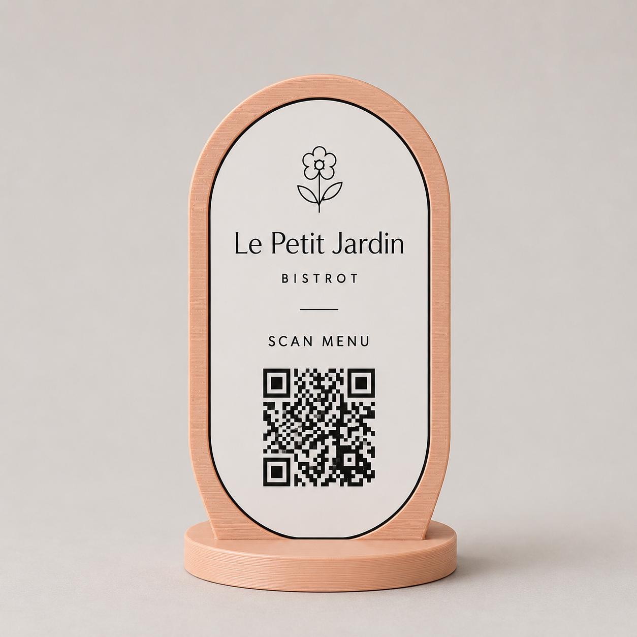 Porta Menu QR Code linea POP Bistrò Rosa confetto Personalizzato per Ristorante e Bar Segnatavolo Menu Digitale Display QR 3d