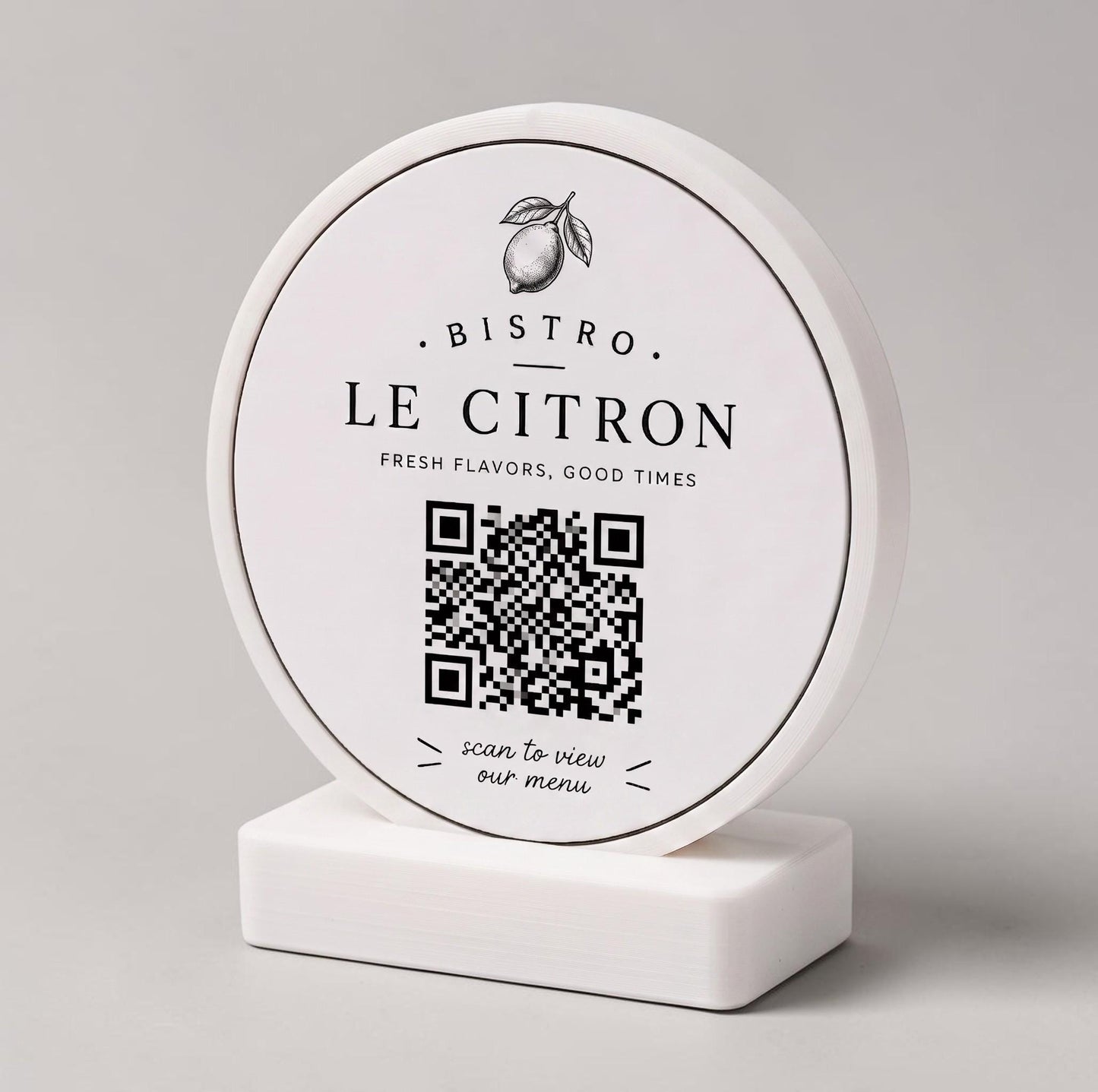 stand tondo QR Code linea POP Bistrò azzurro pastello Personalizzato per Ristorante e Bar Segnatavolo Menu Digitale Display QR 3d