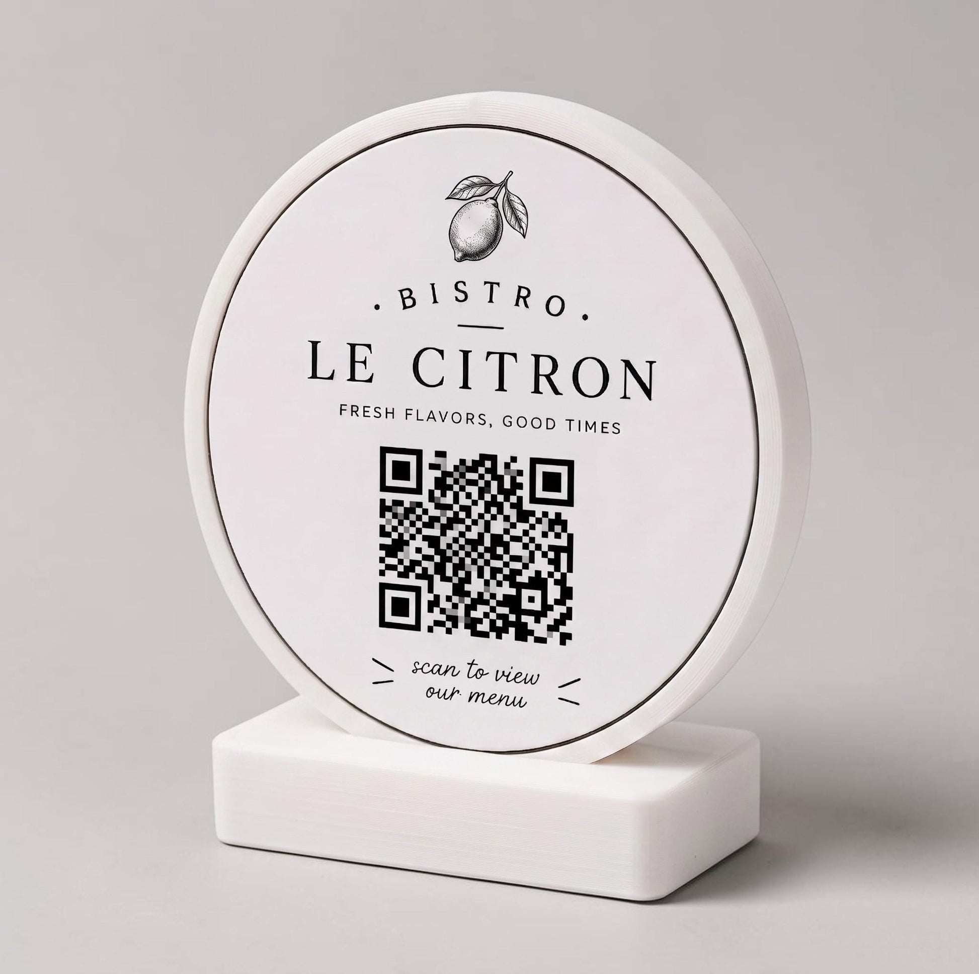 stand tondo QR Code linea POP Bistrò azzurro pastello Personalizzato per Ristorante e Bar Segnatavolo Menu Digitale Display QR 3d